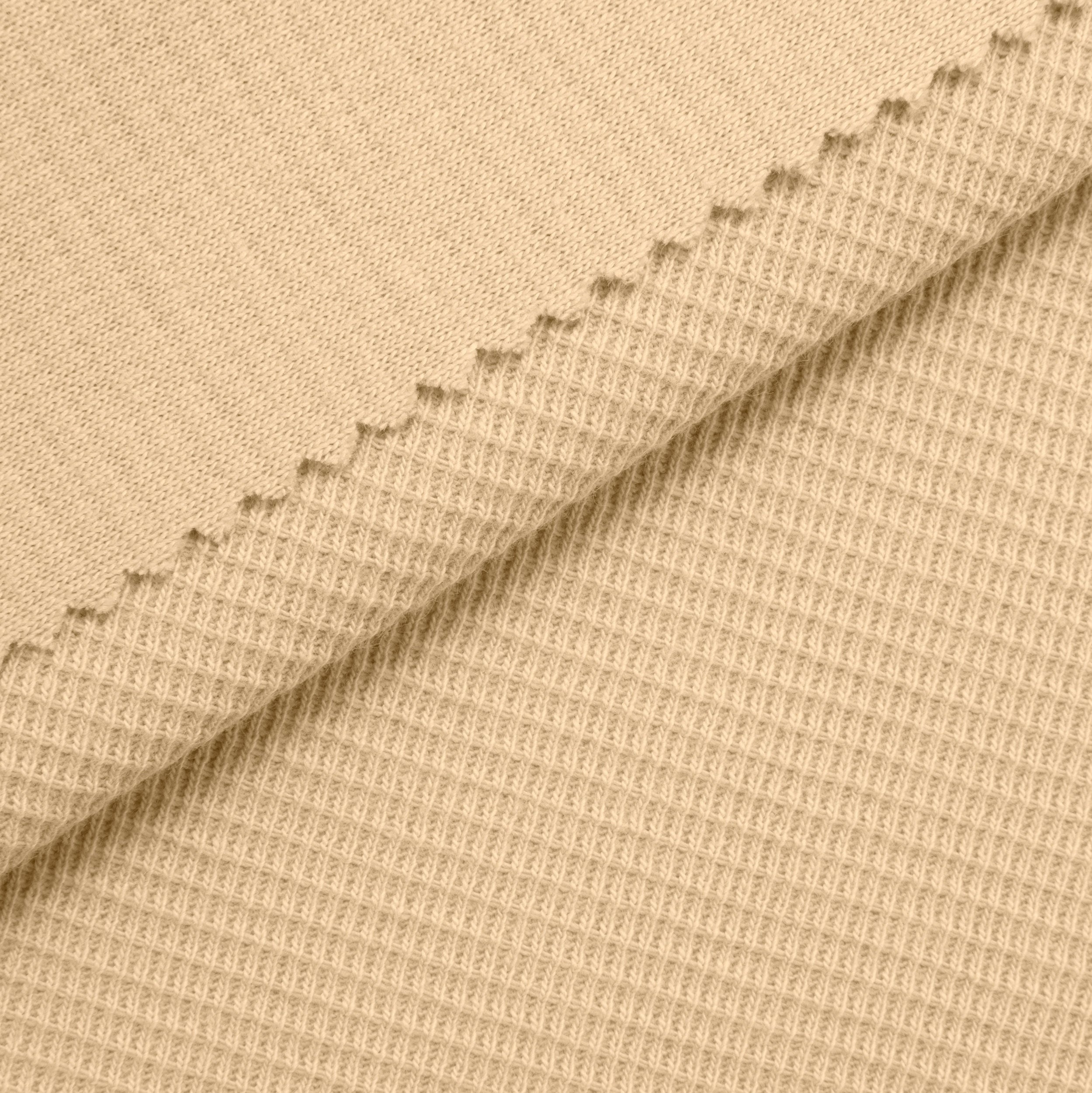COTTON WAFFLE KNIT FABRIC - BEIGE - 200 GSM