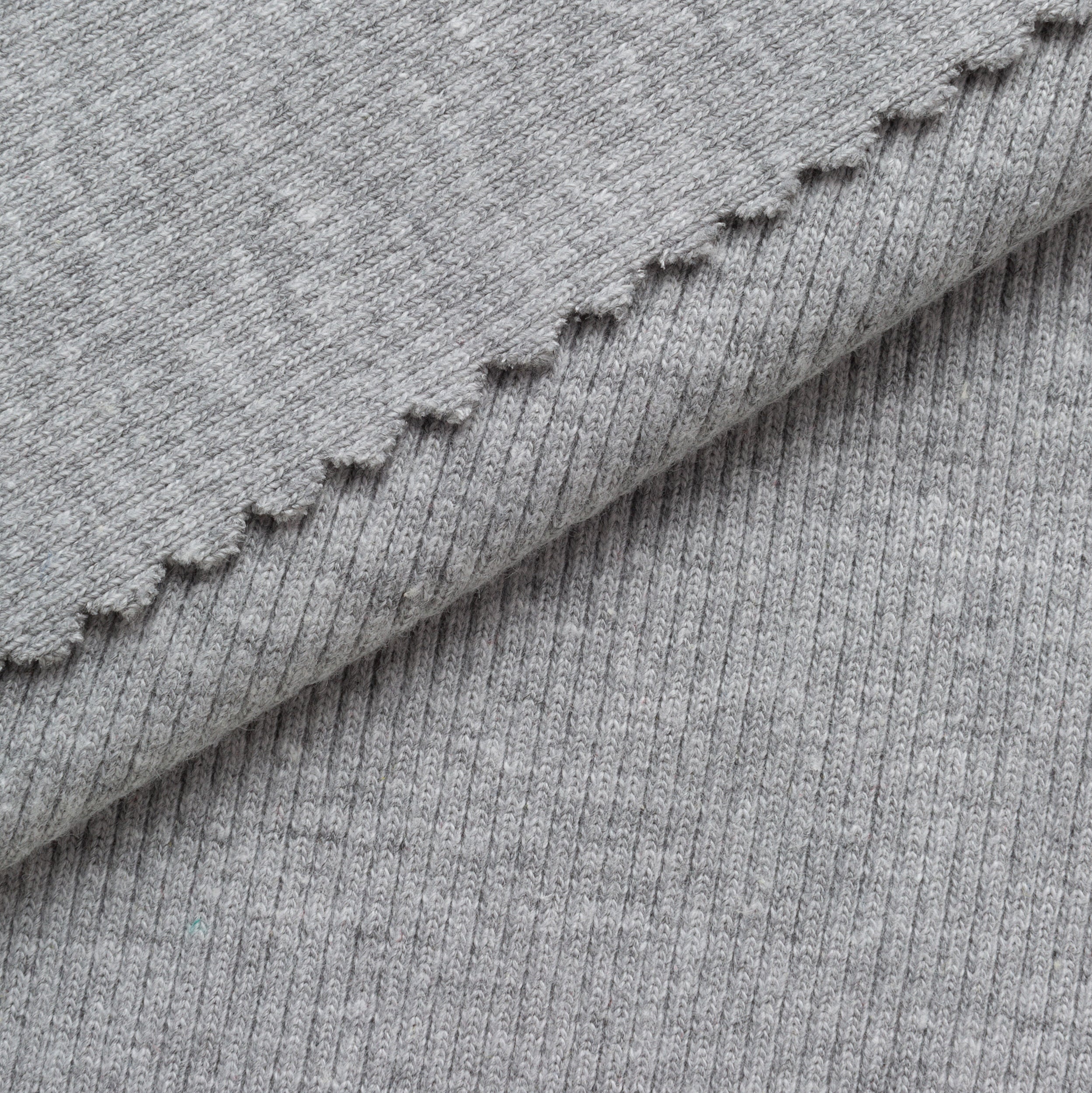 COTTON 2X1 RIB KNIT FABRIC WITH ELASTANE - BLEACHED GREY MELANGE - 350 GSM
