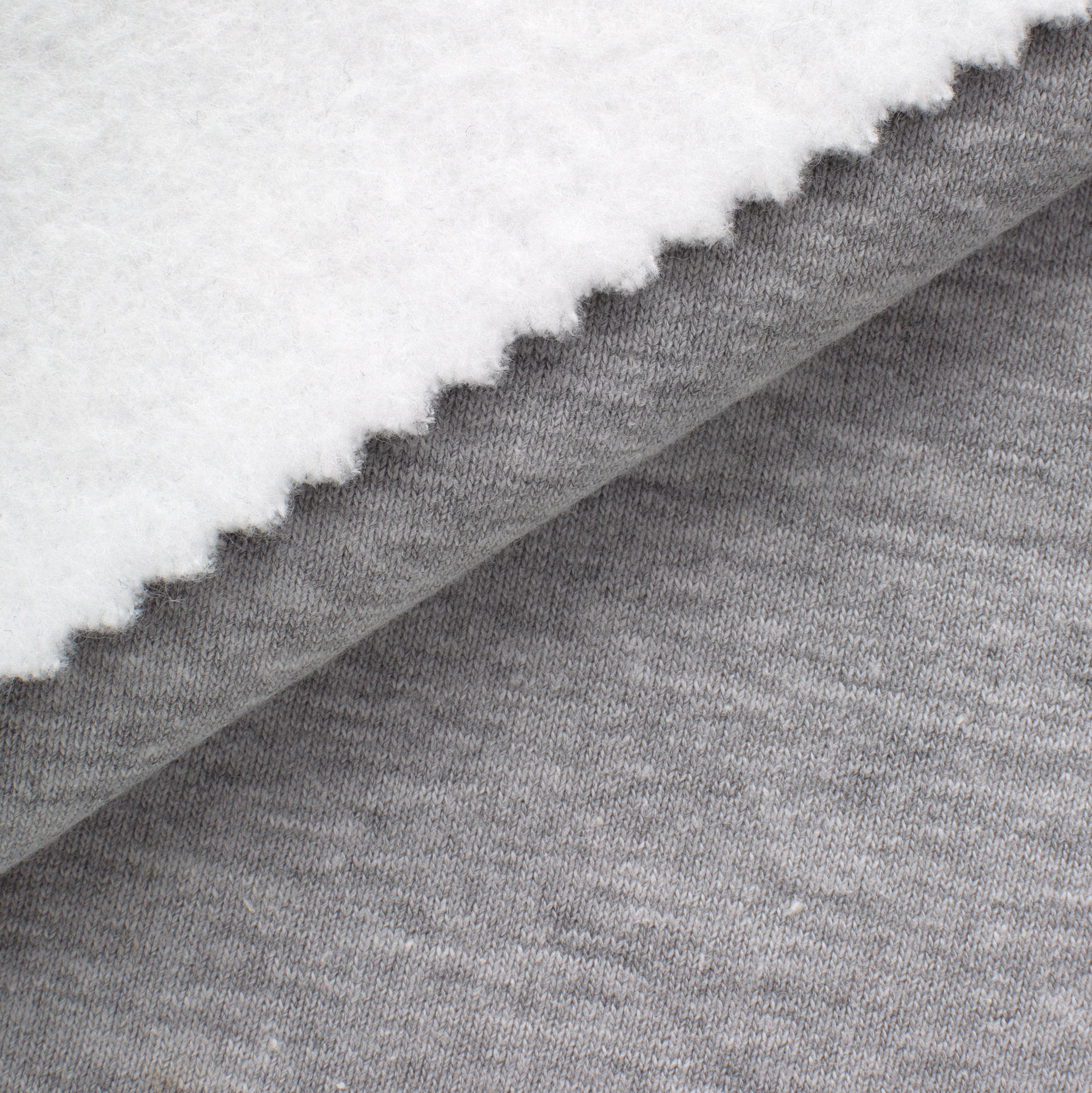 COTTON BRUSHED SWEATSHIRT FLEECE FABRIC - GREY MELANGE (OPTIC WHITE) - 330 GSM
