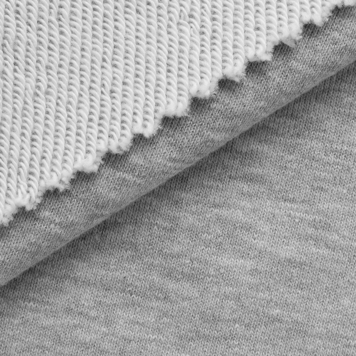 COTTON-POLYESTER DIAGONAL SWEATSHIRT FABRIC - GREY MELANGE (OPTIC WHITE) - 330 GSM