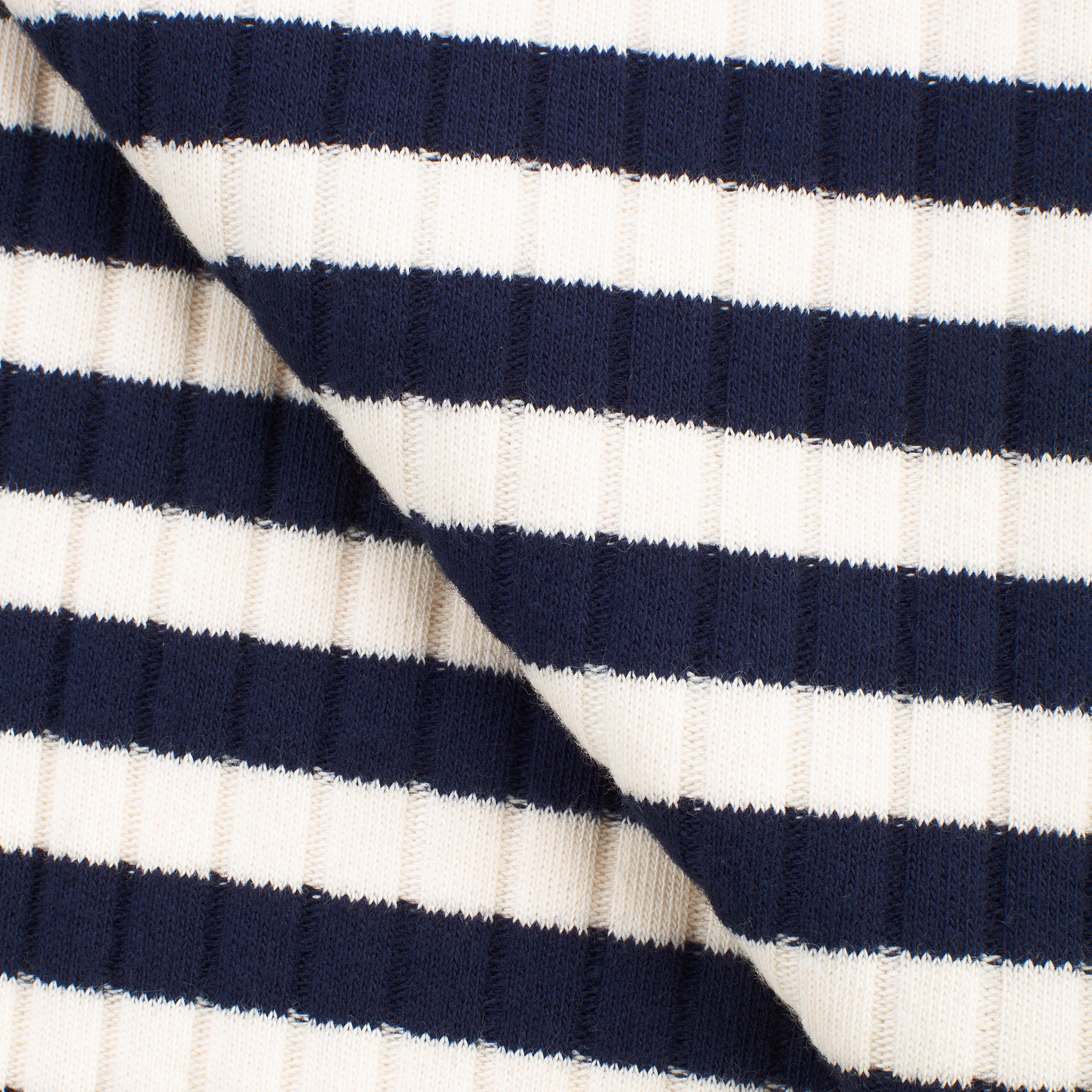 COTTON RIB KNIT FABRIC WITH ELASTANE - WASHED NAVY STRIPES - 380 GSM